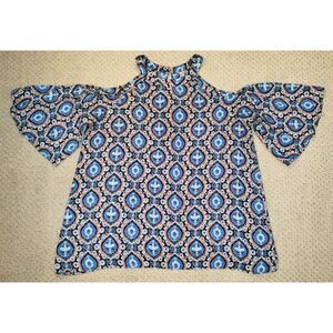 Women's Love Marks Cold-Shoulder Bell Sleeves Blouse Top Shirt (Sz L)